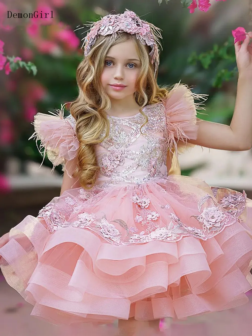 Nette Rosa Ballkleid Mädchen Festzug Kleid Appliques Spitze Blume Mädchen Kleider Tüll Erstkommunion Kleid Neue Jahr Feier