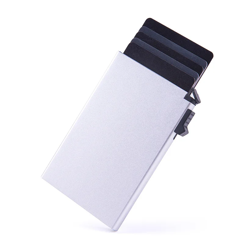 

RFID Blocking Aluminum Alloy Card Holder Automatically Pop Up Wallets Minimalist Wallet Small Black Purse Metal Wallet