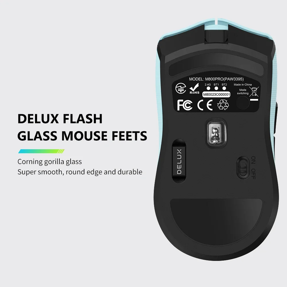 Delux M800PRO Mouse da gioco connessione Tri-Mode Wireless PAW3395 26000DPI 6 pulsanti programmabili Mouse Macro colorati per PC Gamer