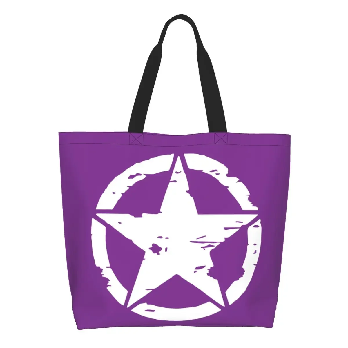 Custom American Tactical Army Military Star Canvas Shopping Bag Women Washable Big Capacity Grocery Shopper Tote Bags