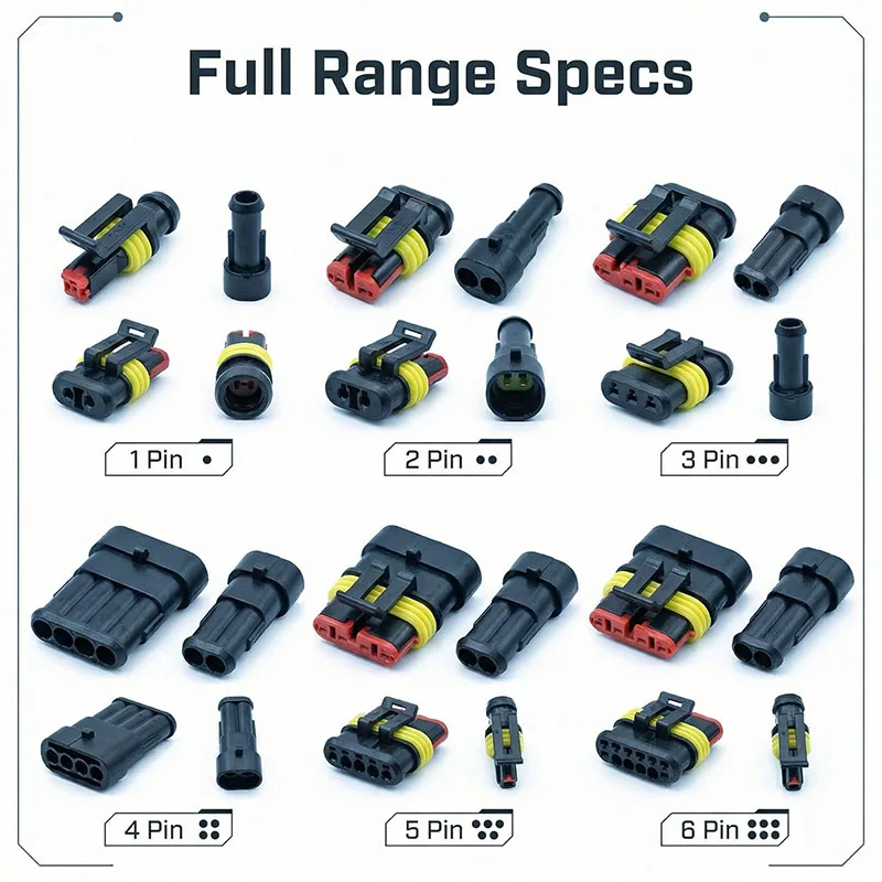 20/50/100Sets 1.5 Series AMP Automotive Waterproof Connector 1/2/3/4/5/6 Pin Electrical Male Female Wire Connector