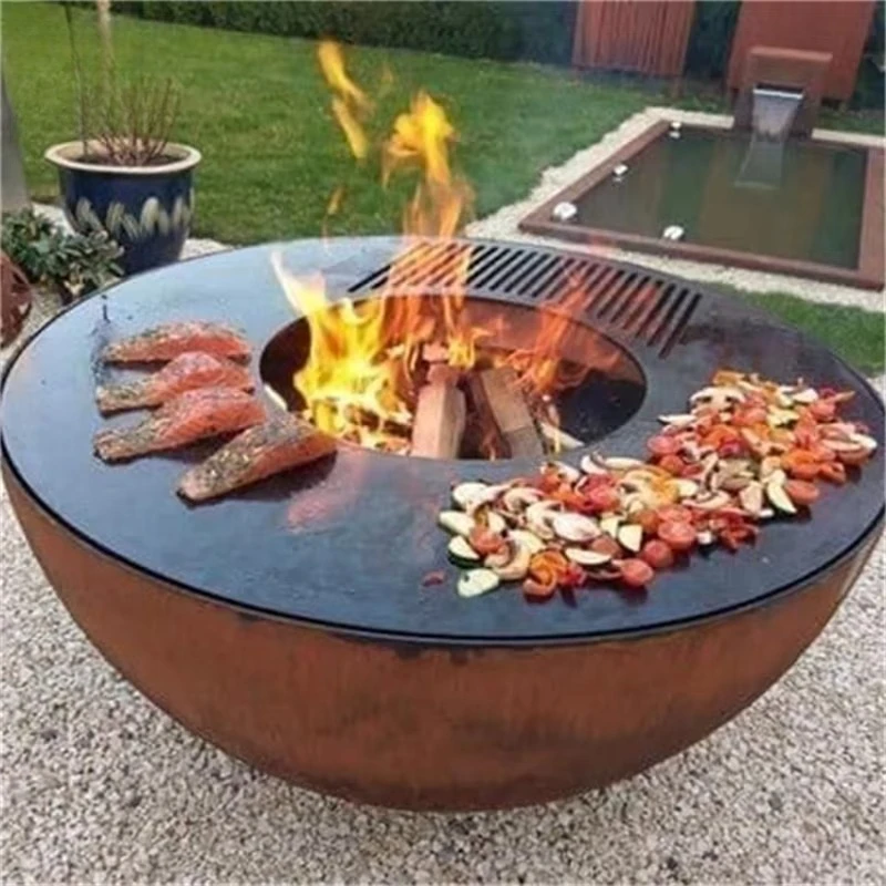 Corten Steel China Barbecue Grill Camping Wood Stove Grill Indoor Cooking Grill