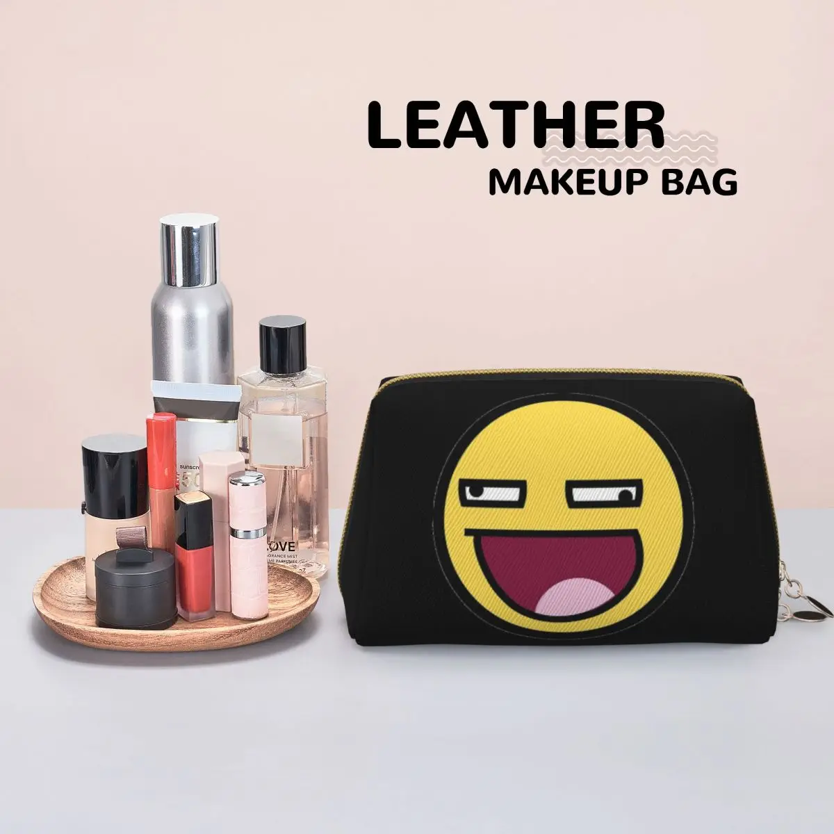 Awesome Face Epic Smiley Women Cosmetic Bag Travel Makeup Organizer Pouch Toiletry Storage Dopp Kit Box