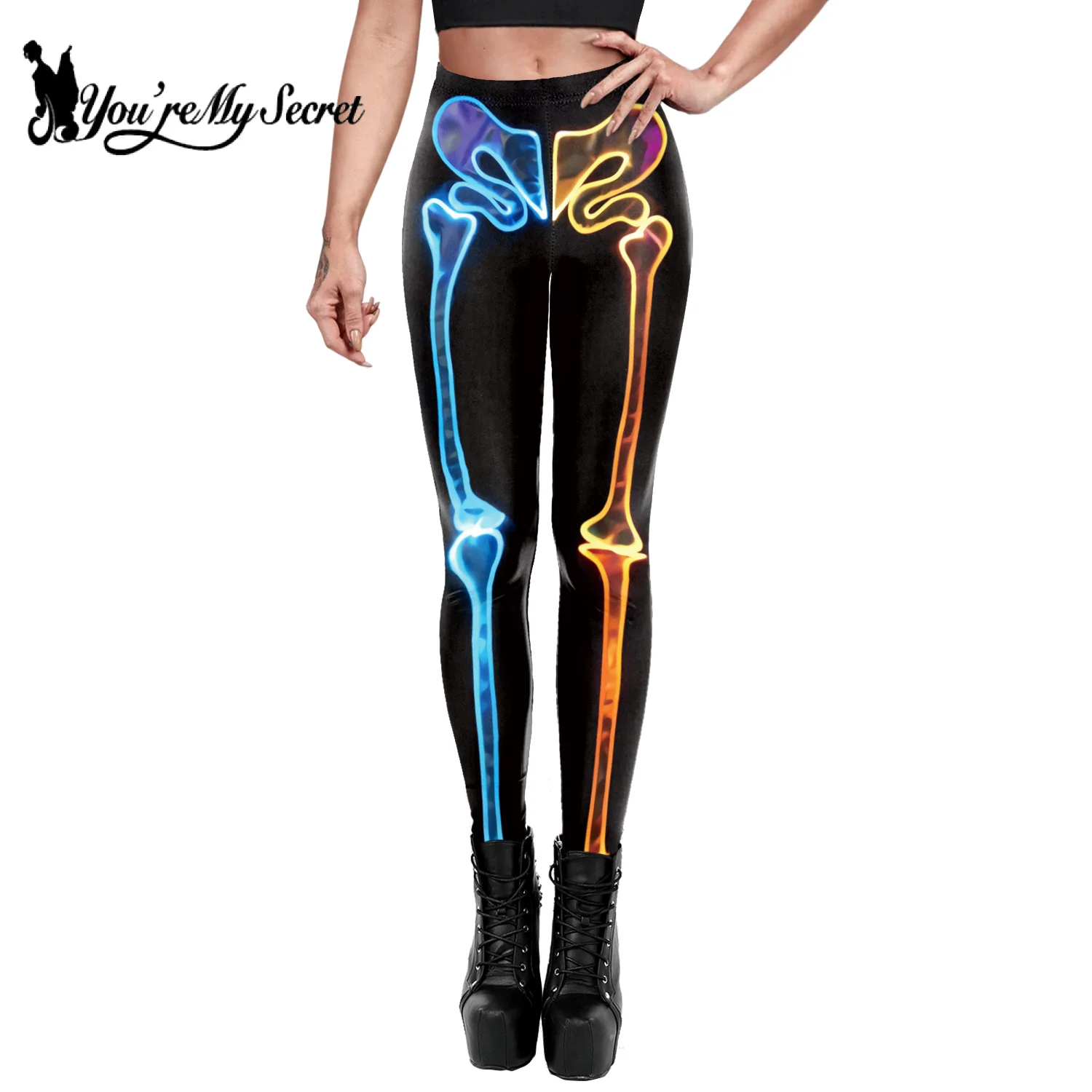 [أنت سري] النساء طماق الشرير نمط بنطلون مضحك نحيل اليوغا السراويل ثلاثية الأبعاد الطباعة الهيكل العظمي طماق ملابس مرنة غير رسمية