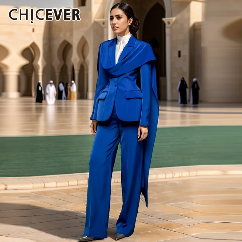 

CHICEVER Solid Chic Patchwork Pockets Blazers For Women Notched Collar Long Sleeve Spliced Button Temperament Autumn Coat Female