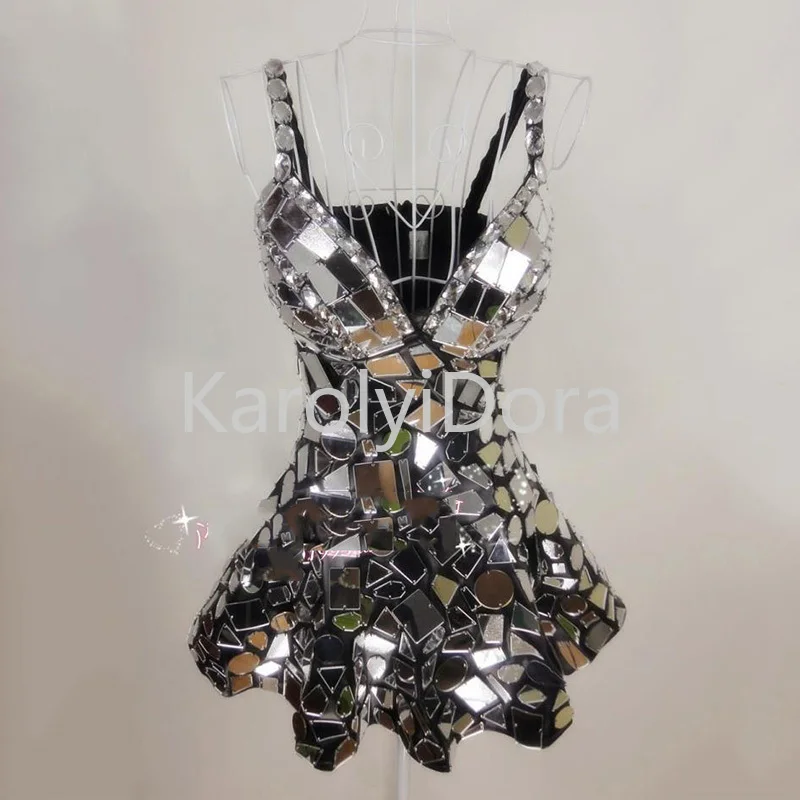 2025 Silver Mirror Dress Sexy Stage Costume Women Festival Outfit Nightclub Bar Singer Dj Ds 2025 Silver Mirror Dress Sexy Stage Costume Women Festival Outfit Nightclub Bar Singer Dj Ds