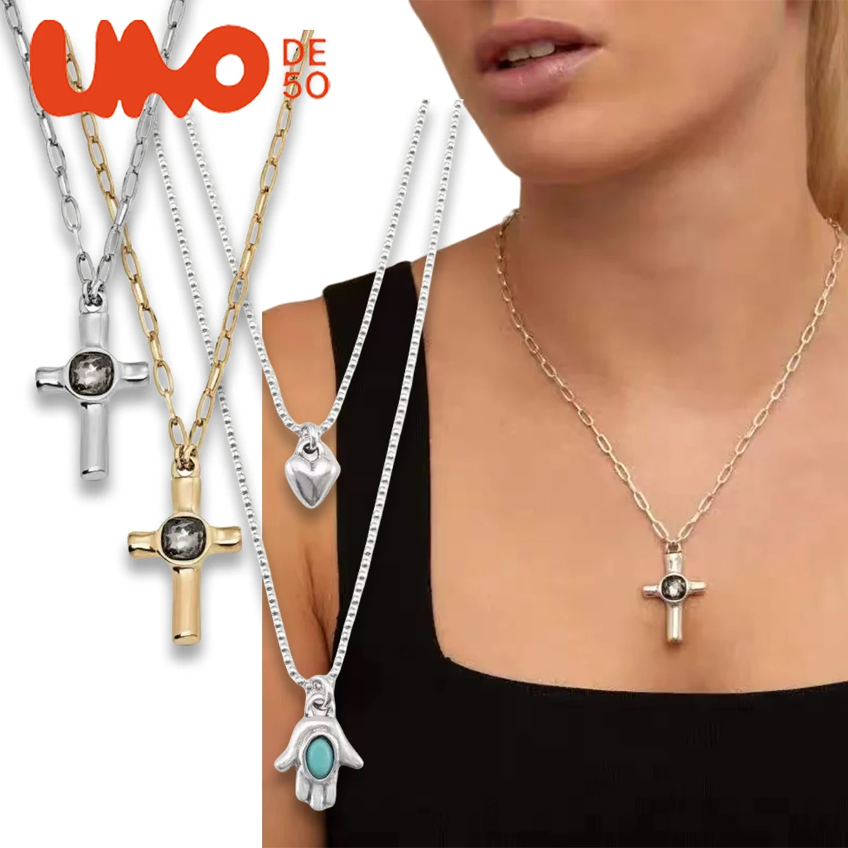

UNODE50 necklace European gray crystal cross necklace, sweater chain, niche design, high-end feel