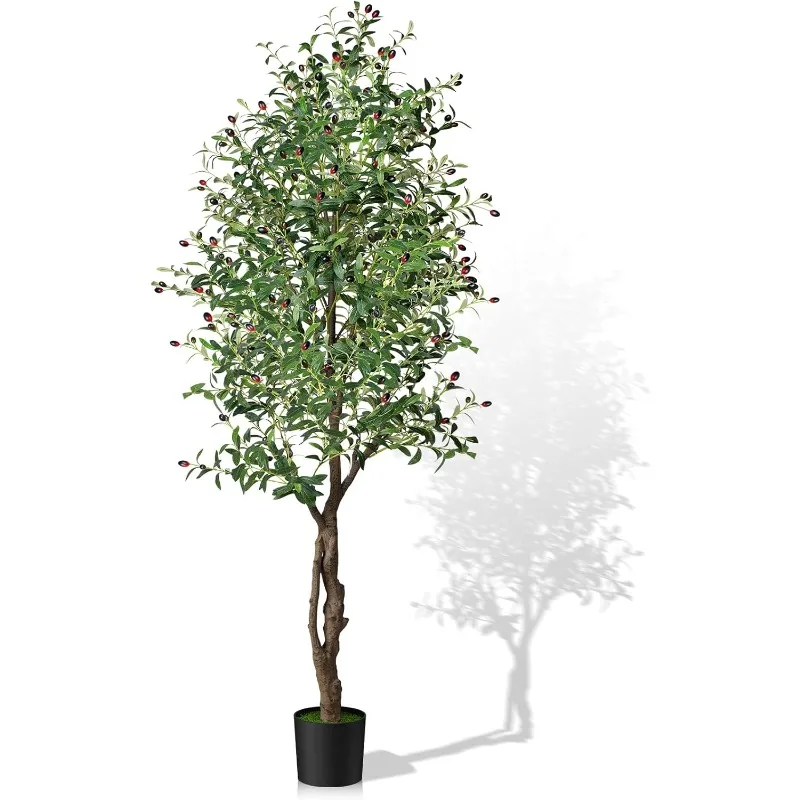 

Artificial Olive Tree, 7ft Tall Faux Silk Plant Artificial Tree in Indoor Potted Oliver Branch Leaves and Fruits for Home Room