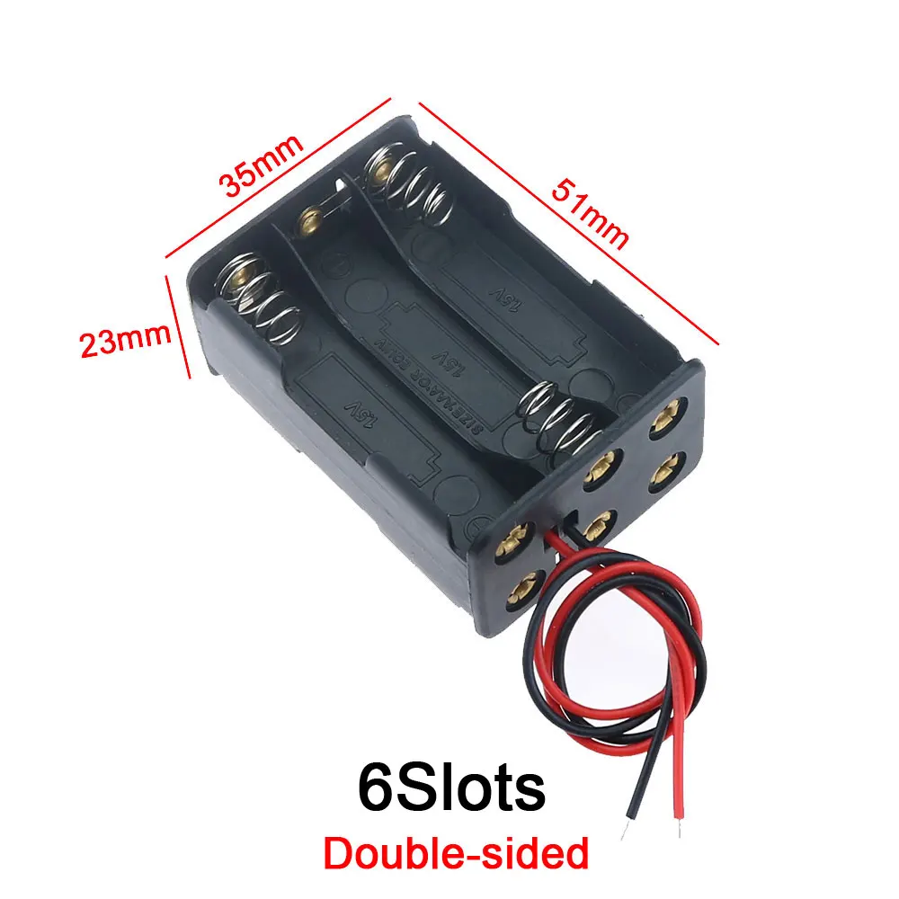 JCD AAA Plastic Black Spring Battery Storage Case Box AAA 3A Battery Holder AAA Double-sided Container With Wire Leads