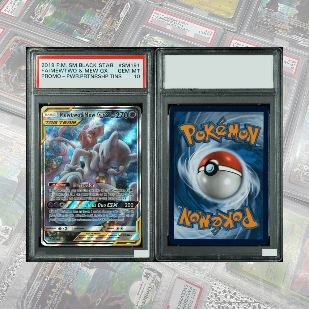 Diy proxy ptcg cartão de coleção classificado mewtwo & marw gx tag equipe sm191 estrela negra promo gem mt 10 cartão etiquetas holográficas presente