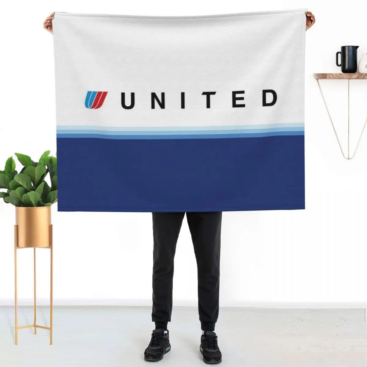 United Airlines Blue Tulip Livery Throw Blanket Soft Plush Blanket as Housewarming Gift