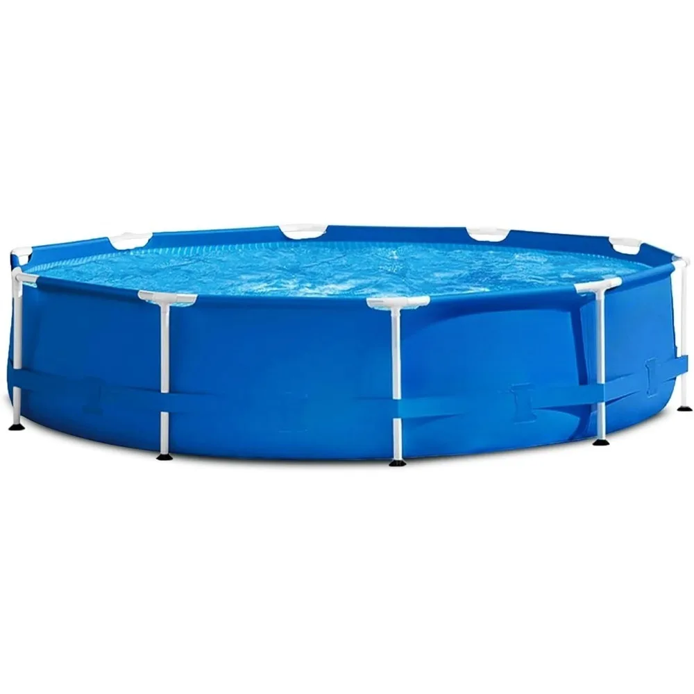 Piscina redonda sobre el suelo con estructura metálica para exteriores para 4 personas, 10 pies x 30 pulgadas, fácil instalación, bomba no incluida, piscinas exteriores