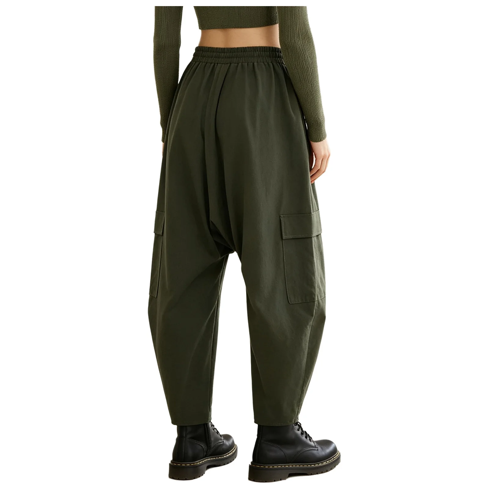 Women Cargo Palazzo Harem Pants Drop Crotch Multi-pocket Drawstring Waistband Baggy Pants Pirate Trousers for Casual Dance Pants