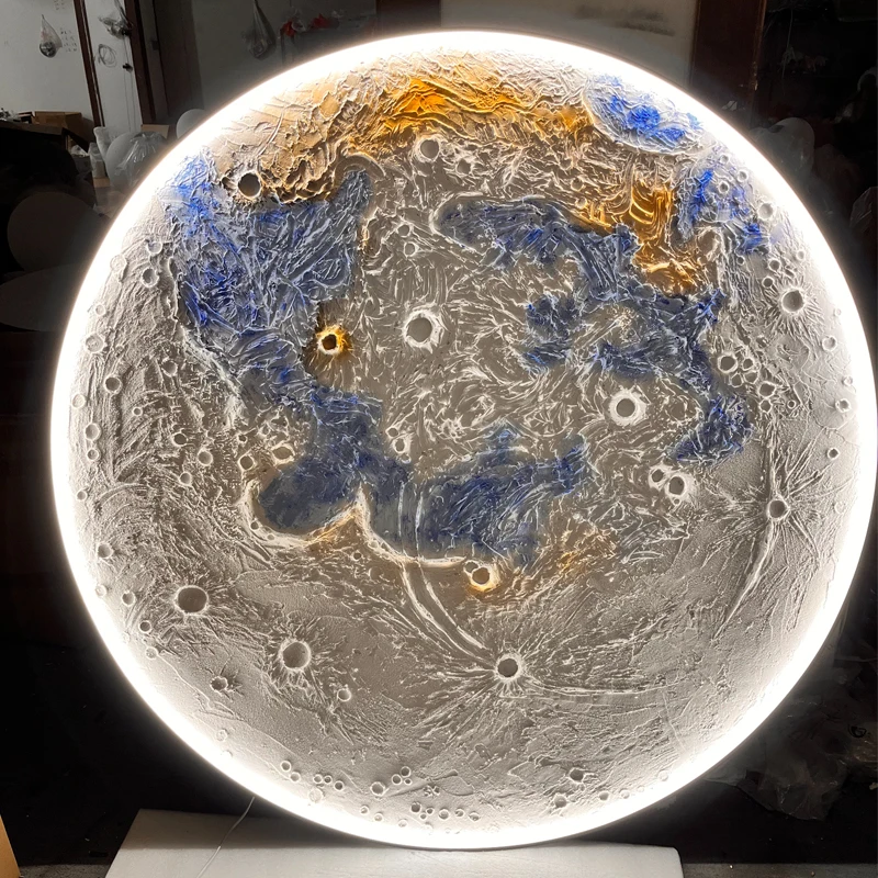 Lámpara 3D tridimensional, relieve, luna, bar, camping, colgante de pared, redonda, grande