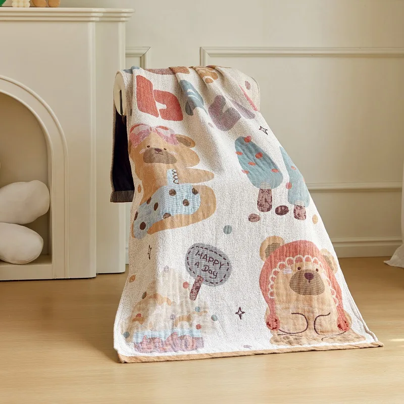 منشفة حمام شاش كرتونية، للأطفال والكبار، 4 طبقات من القطن الشاش، رقيقة، جاكار، 80*160 سم، 13 طراز، جودة عالية #5