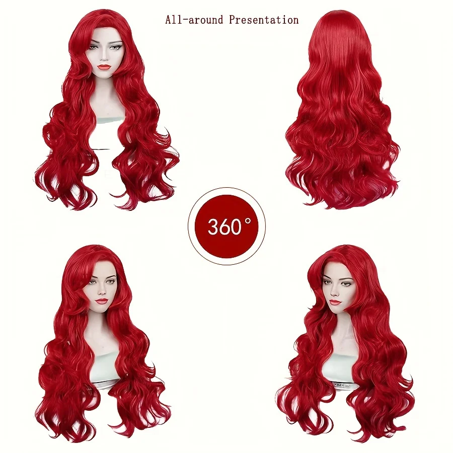 26inch synthetic Red Long Curly Cosplay Wig, Curly Wave, with Buckle Net for Christmas and daily life image 2