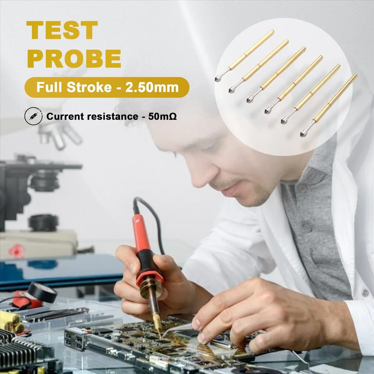 A008 100Pcs P75-E2 Spring Test Probe Pogo Pin 1.3Mm Conical Head 1.0Mm Thimble
