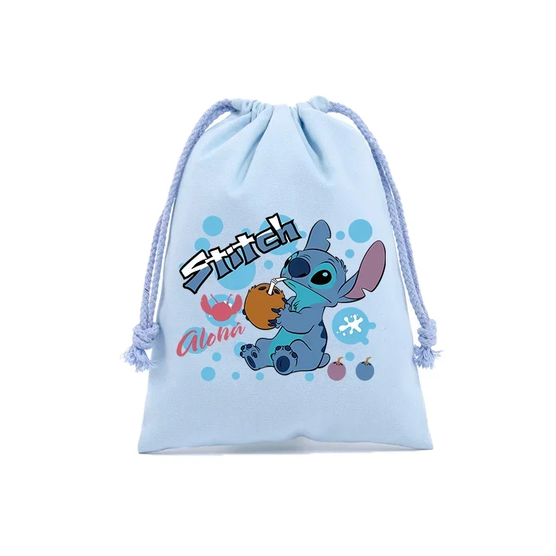 Lilo & Stitch Drawstring Pockets Disney Tote Bag Cute Cartoon Character Print Pure Cotton Storage Bags Large Capacity Portable