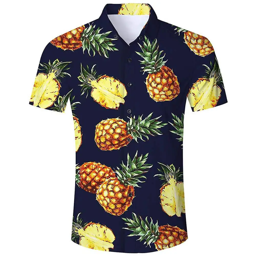 Funny Pineapple Shirts 3d Print Shirts Men\'s Beach Blouse Men\'s Vocation Lapel Shirts Hawaiian Camisas Men\'s Clothing Button Up