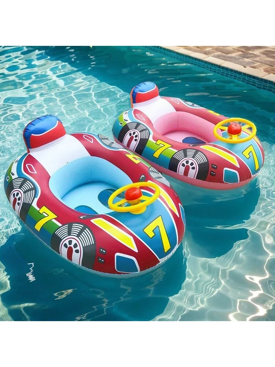 1pc Inflatable Pvc Racing Car Shaped Pool Float With Decorative Steering Wheel, Suitable For Beach And Swimming