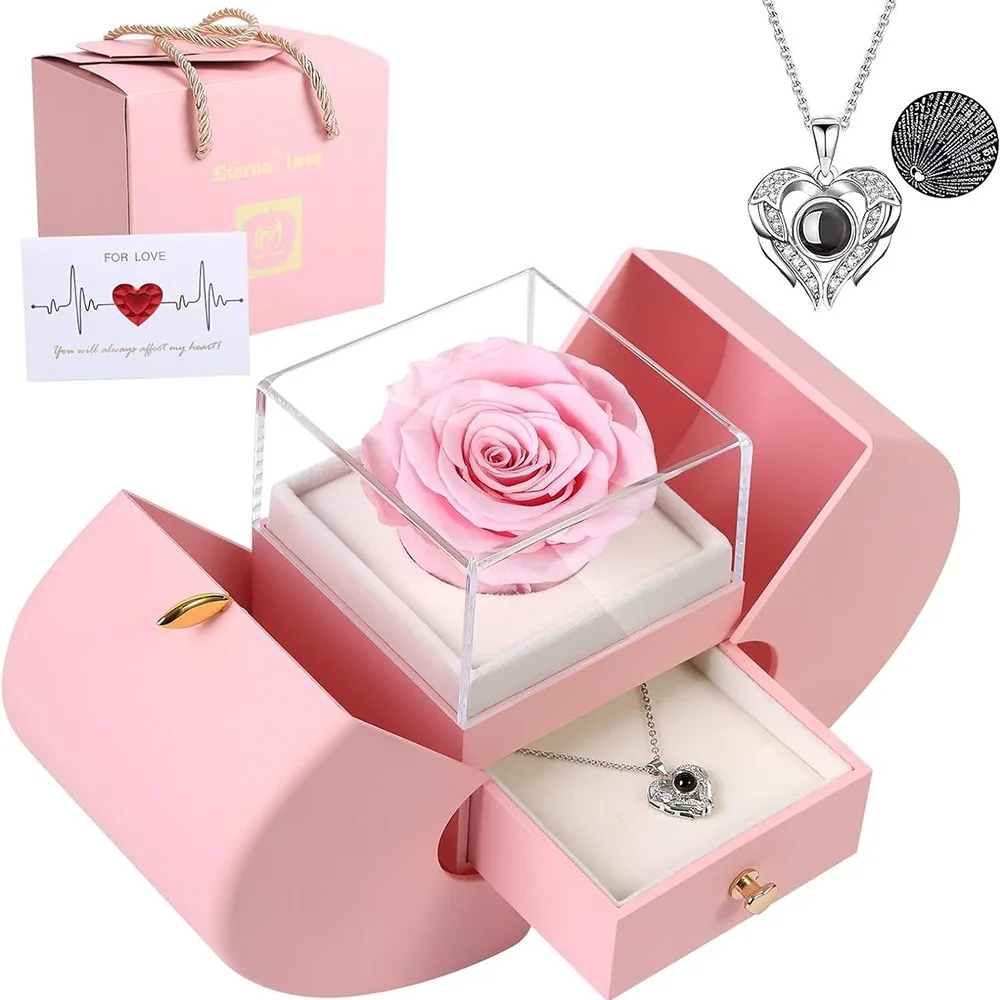 

Gift Romantic I Love You Necklace Unique Thanks Rose Flower Jewelry Apple Shape Jewelry Gift Box Mother's Day