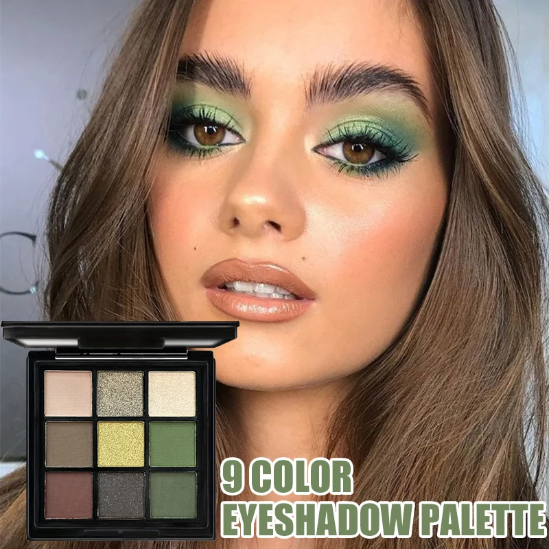 9 Color Dark Green Eyeshadow Palette Matte Shimmer Army Forest Makeup Pigmented Long Lasting Professional 9 Colores Coemstics