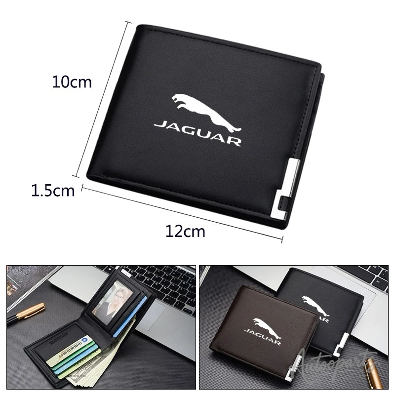 Leather Car Short Men Wallet Purse With Card Holder License Accessory For Jaguar XF F-pace I-pace XK XE XJ E-pace JS-Racing SV view 2