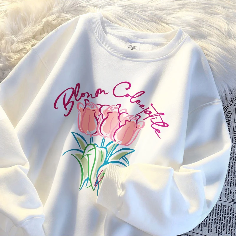 

Tulip Art Bouquet Sweatshirt Wo'S Hipster High Quality Camisa Cartoon Casual Autumn Sudaderas Loose Warm Unisex Tops