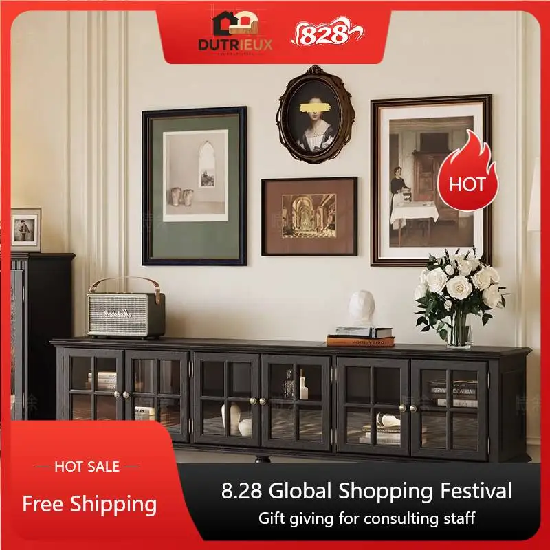 Minimalist Black Tv Cabinet Glass Bedroom Nordic Long Storage Tv Cabinet Living Room Luxury Meuble Chambre Furniture Apartments