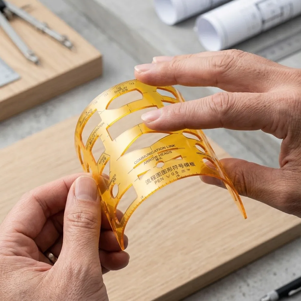 Multi‑Pattern Plastic Architectural Design Template Resin Yellow Drawing Template Hollow Ruler Architectural Drafting