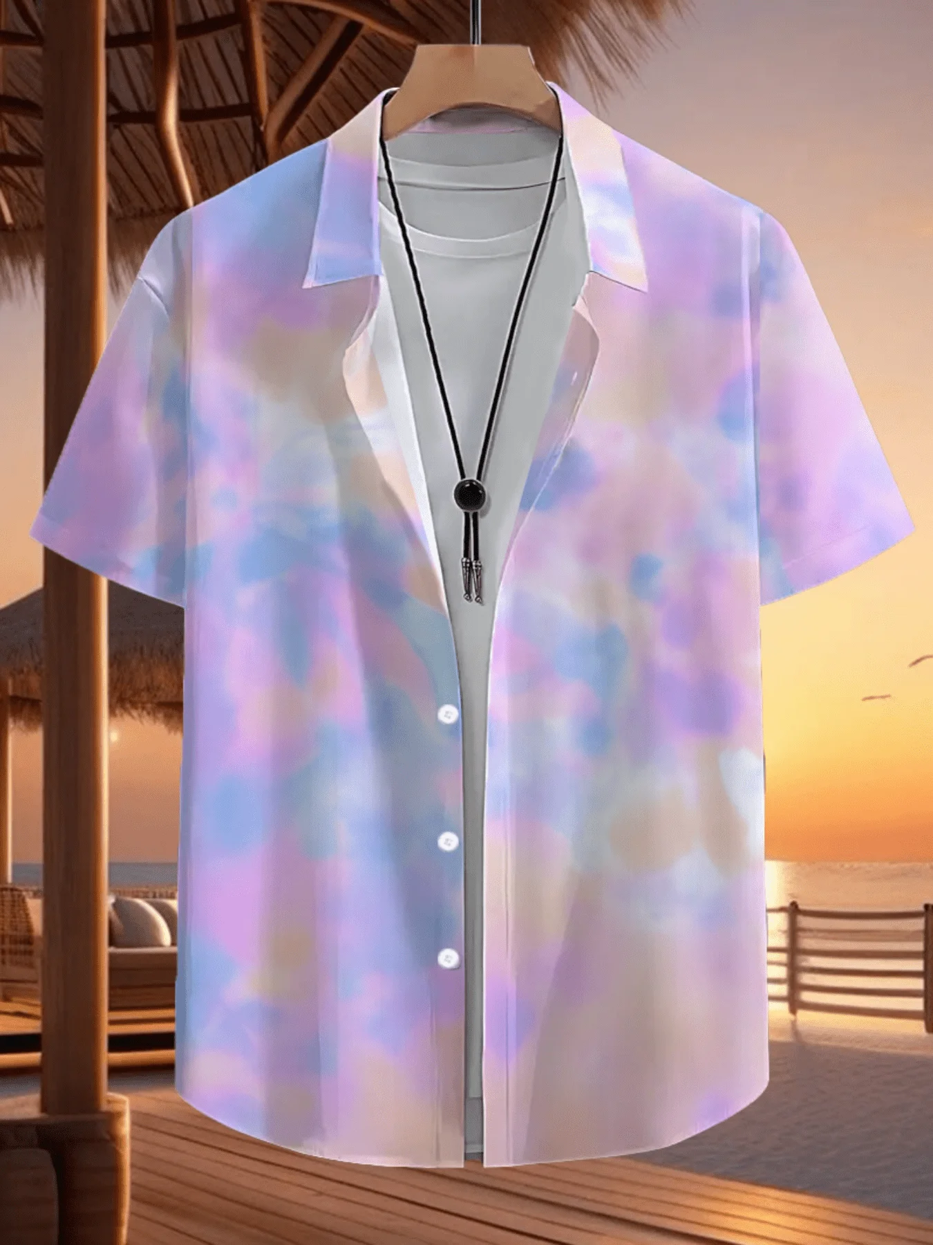 Pastel Abstract Cloud Print Mens Short Sleeve Casual Beach Shirt Breathable Button Down