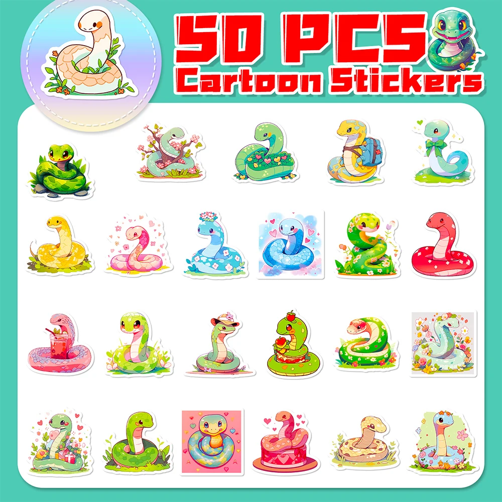 10/30/50pcs Cute Animal Snake Aesthetic Stickers Skateboard Laptop Motorcycle Luggage Phone Cool Waterproof Sticker Kids Toys