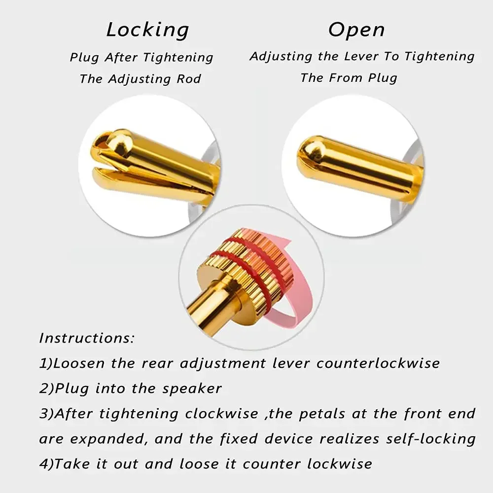 Conector de clavija Banana de 45 grados, altavoz bloqueado con doble tornillo, conector Banana chapado en rodio, Cable de altavoz bloqueable, 4 Uds.