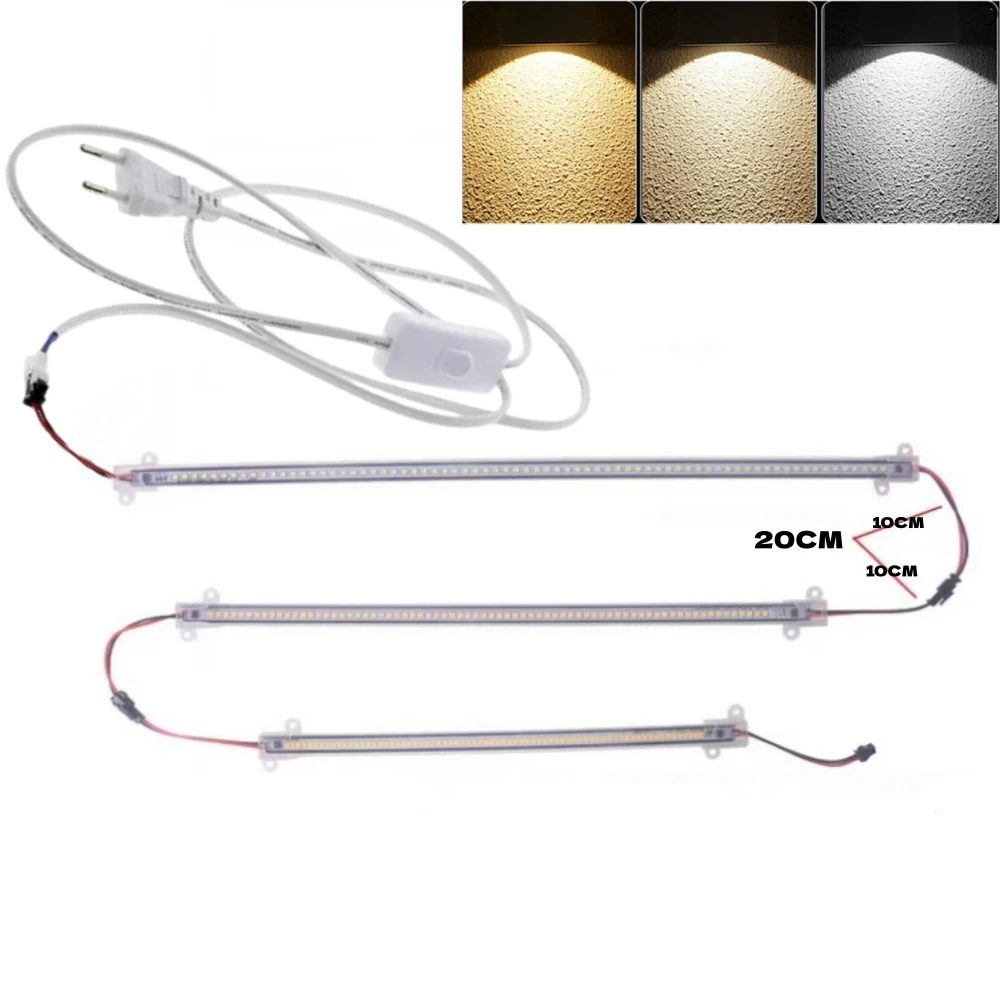 220V 10cm 20cm 30cm 40cm 50cm LED Cabinet Light Bar Rigid Switch Power Kit Bright 72 12 24 LED Wall Corner Lamp 1-10 Lights Tube