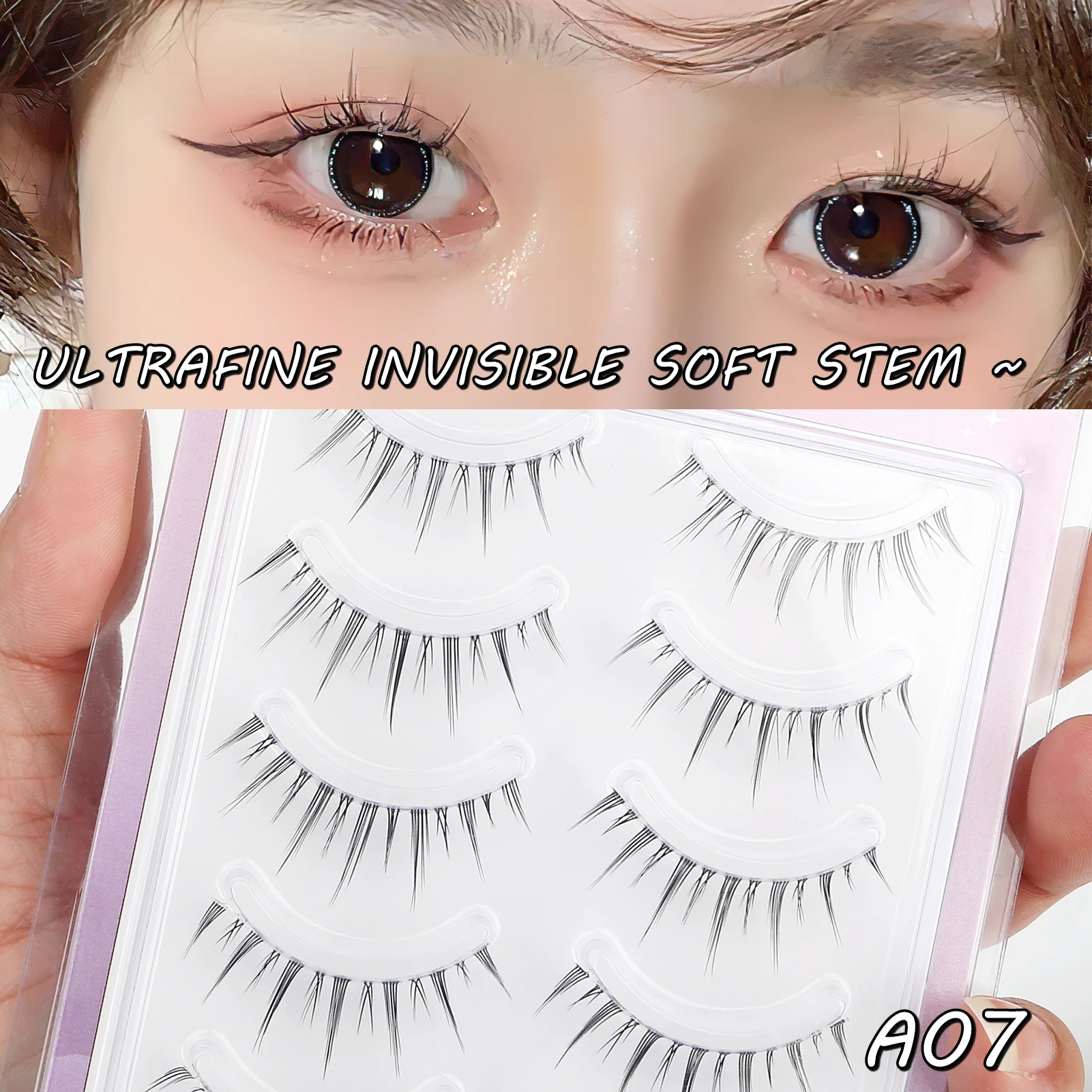 New Hot 5 Pairs Self-Adhesive False Eyelashes Lengthening Wispy Curly Fluffy Eyelashes for Daily Office Everyday Use