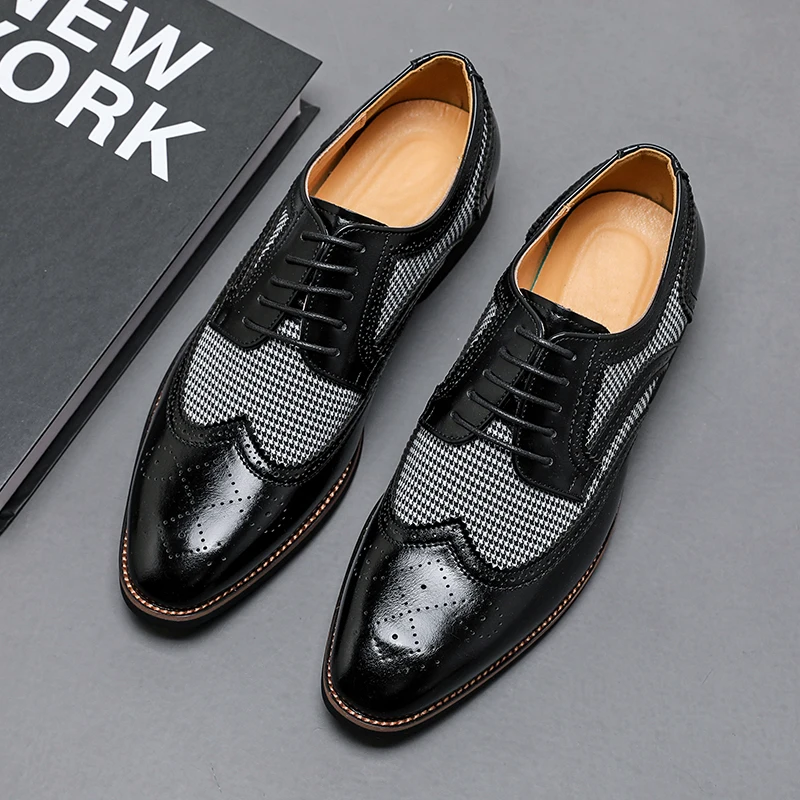 

2025 Designer Brand High-end Brogue Shoes Elegant Brown Men's Banquet Dress Shoes Low Top Lace Up Men's Business Work Shoes