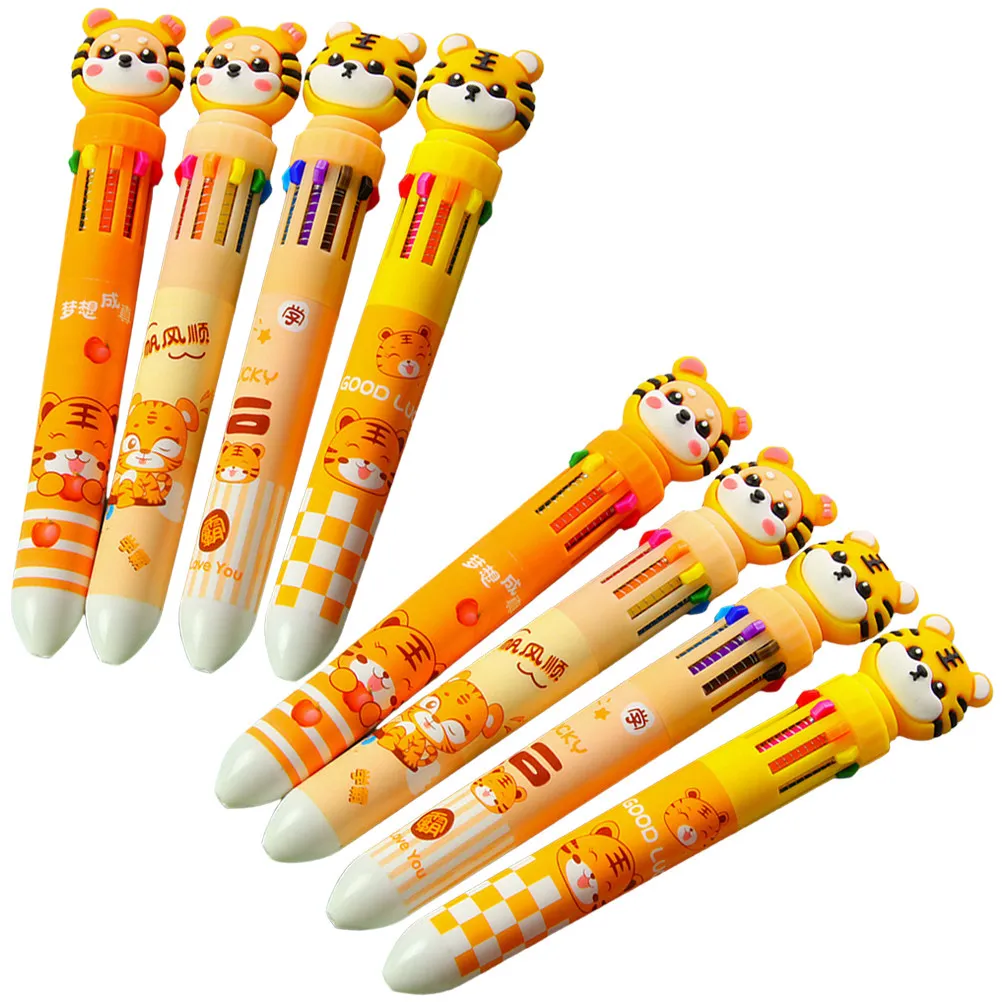 

8Pcs Multicolor Ballpoint Pens Cartoon Tiger Pattern Lightweight Pens School Supplies Portable Multi Colored Writing Pen