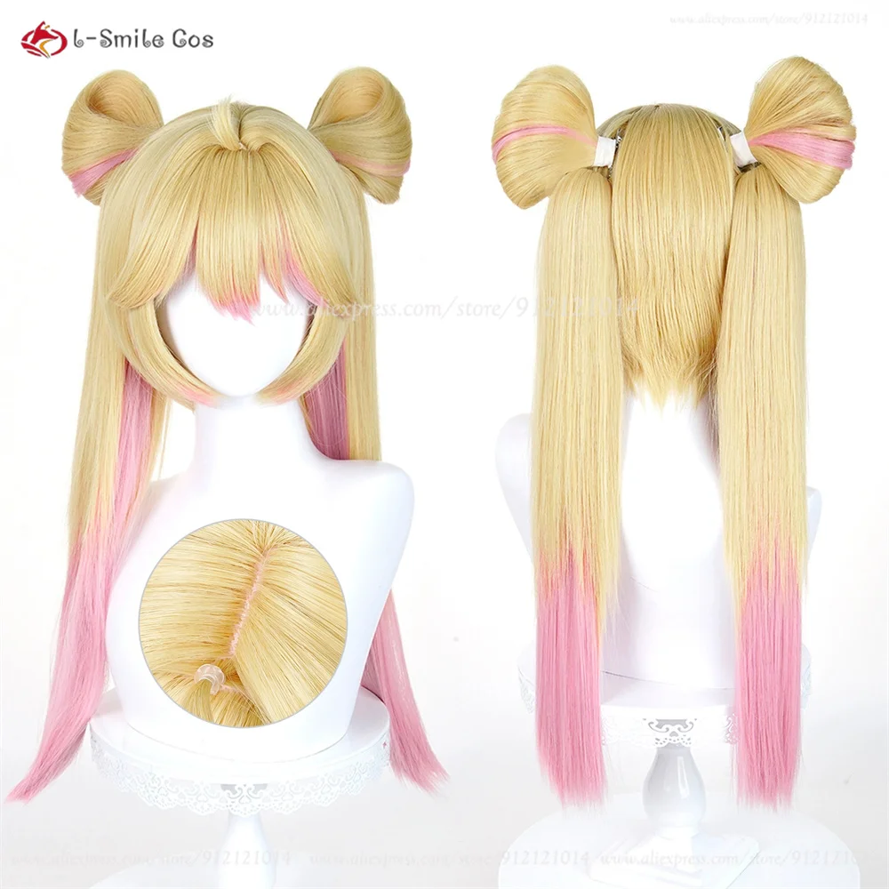 Anime OW Juno Cosplay Wig 56cm Golden Pink Wigs For Women Magical Girl Cosplay Wig Heat Resistant Synthetic Hair Halloween