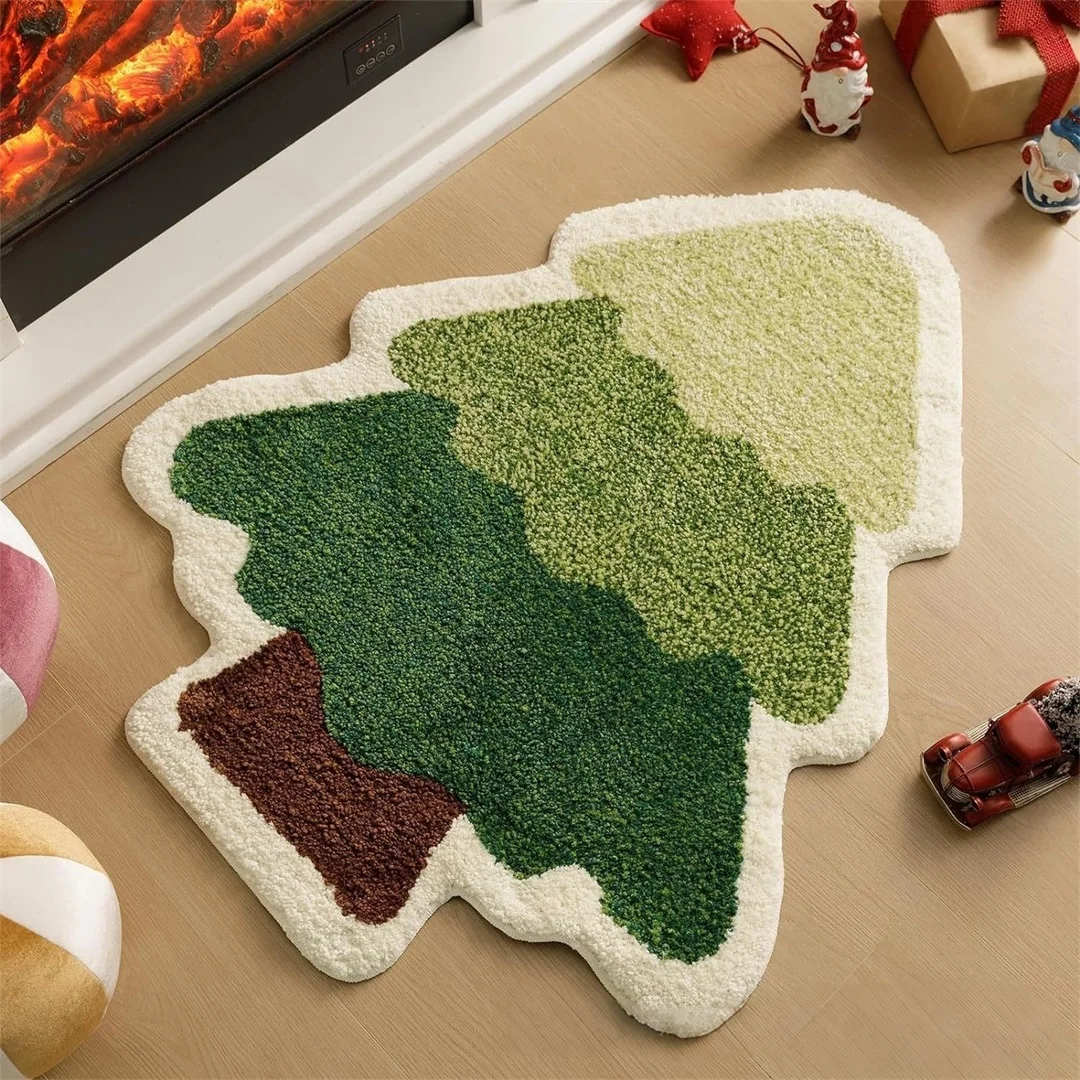 Christmas Tree Shape Floor Mat Anti Slip Entrance Door Bedroom Bath Toilet Mat Carpet 2025 New Year Gift  Home Decoration