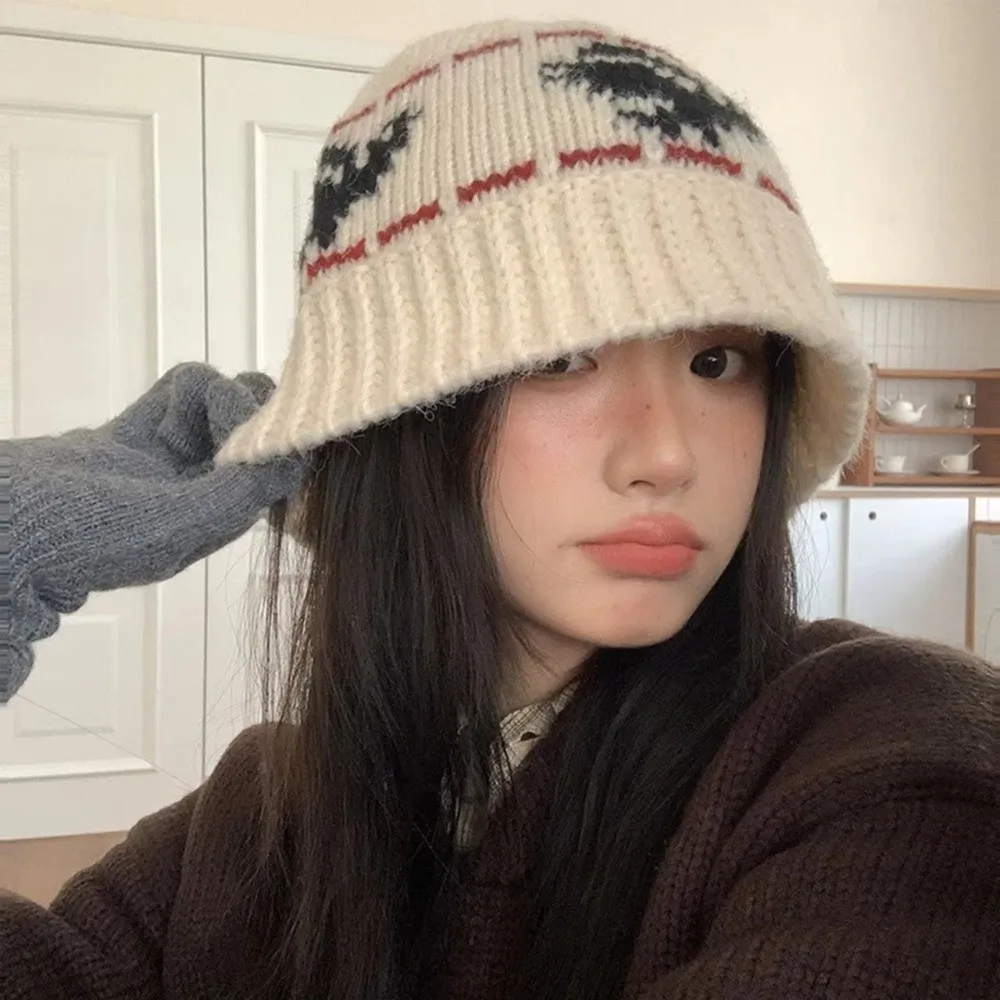 

Trendy Vintage Jacquard Winter Cap Wool Knitted Warm Beanie Hats Ear Protection Korean Style Outdoor Fleece Sports Hat
