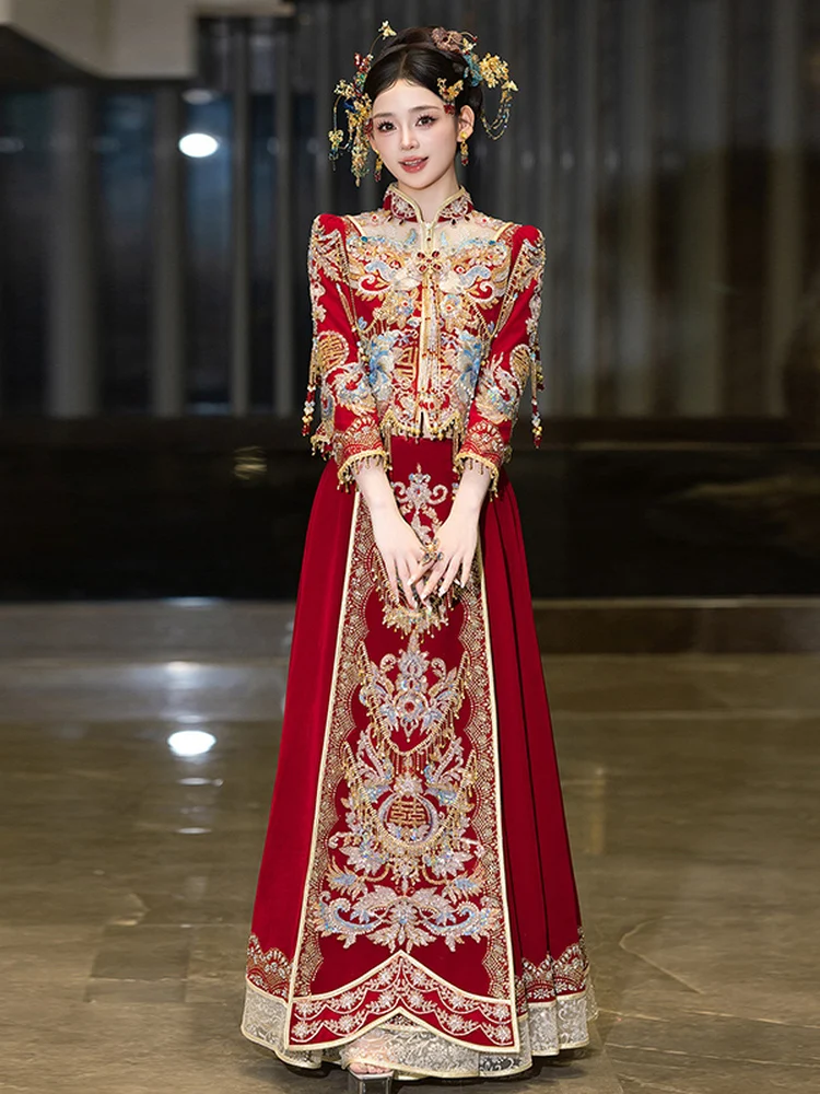 

Элегантное свадебное платье в китайском стиле XiuHai с богатой отделкой, новое платье для невесты для свадебной церемонии и церемонии тостов