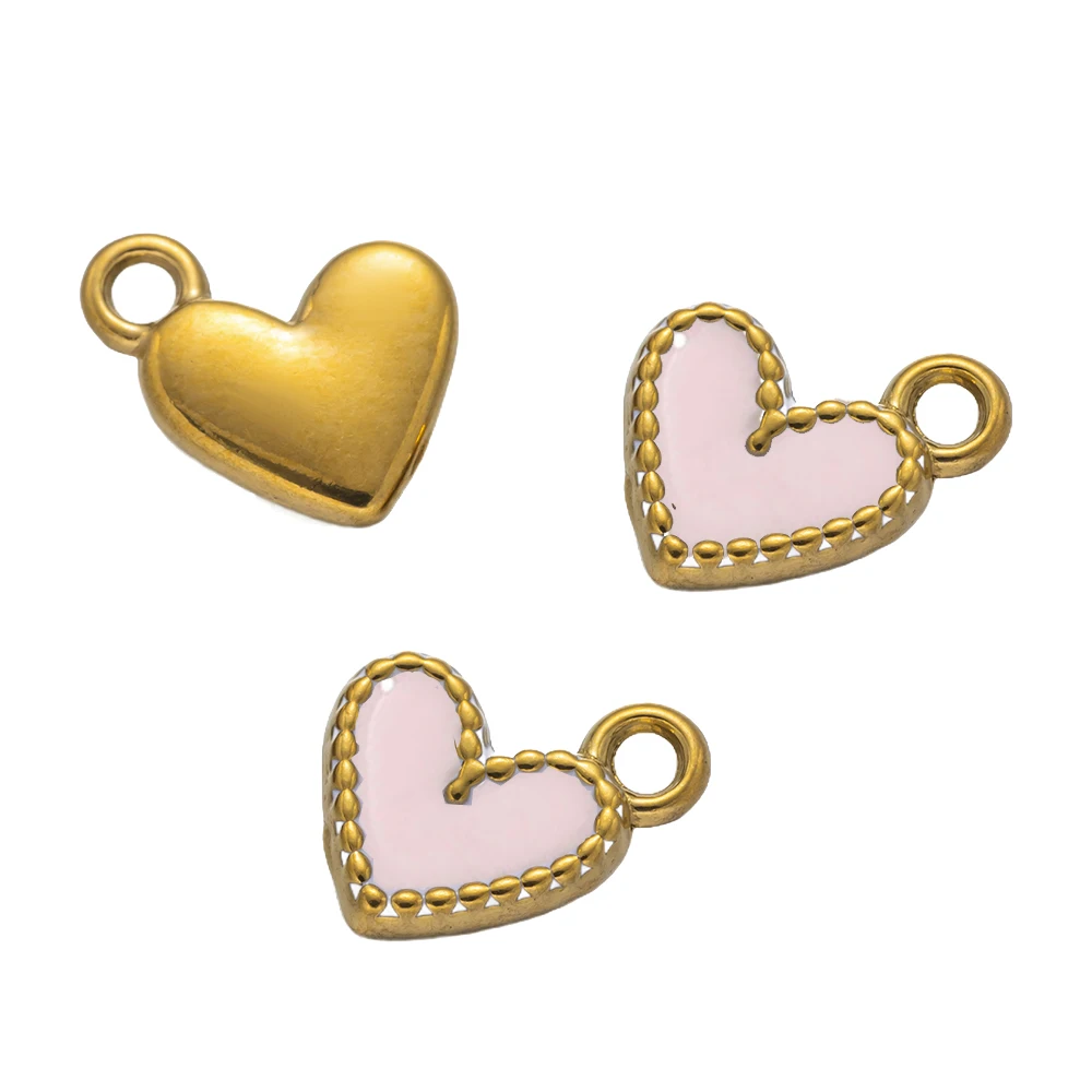 5pcs Mini Stainless Steel Love Heart Enamel Charms Gold Plated Dangle Pendant for DIY Keychain Necklace Earring Jewelry Supplies image 2