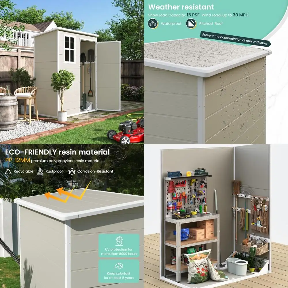 

Пластиковый навес для хранения на открытом воздухе 5x3 футов — велосипед, мусорный бак, хранилище для инструментов, полимерный навес для наружного использования