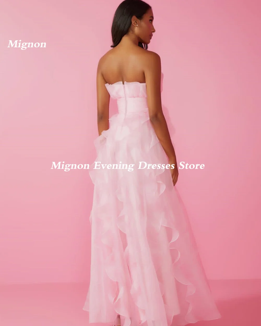 Mignon Tulle A-line Strapless Ruffle Formal Prom Gown Floor Length luxury Evening Formal Elegant Party Dress for Women 2023