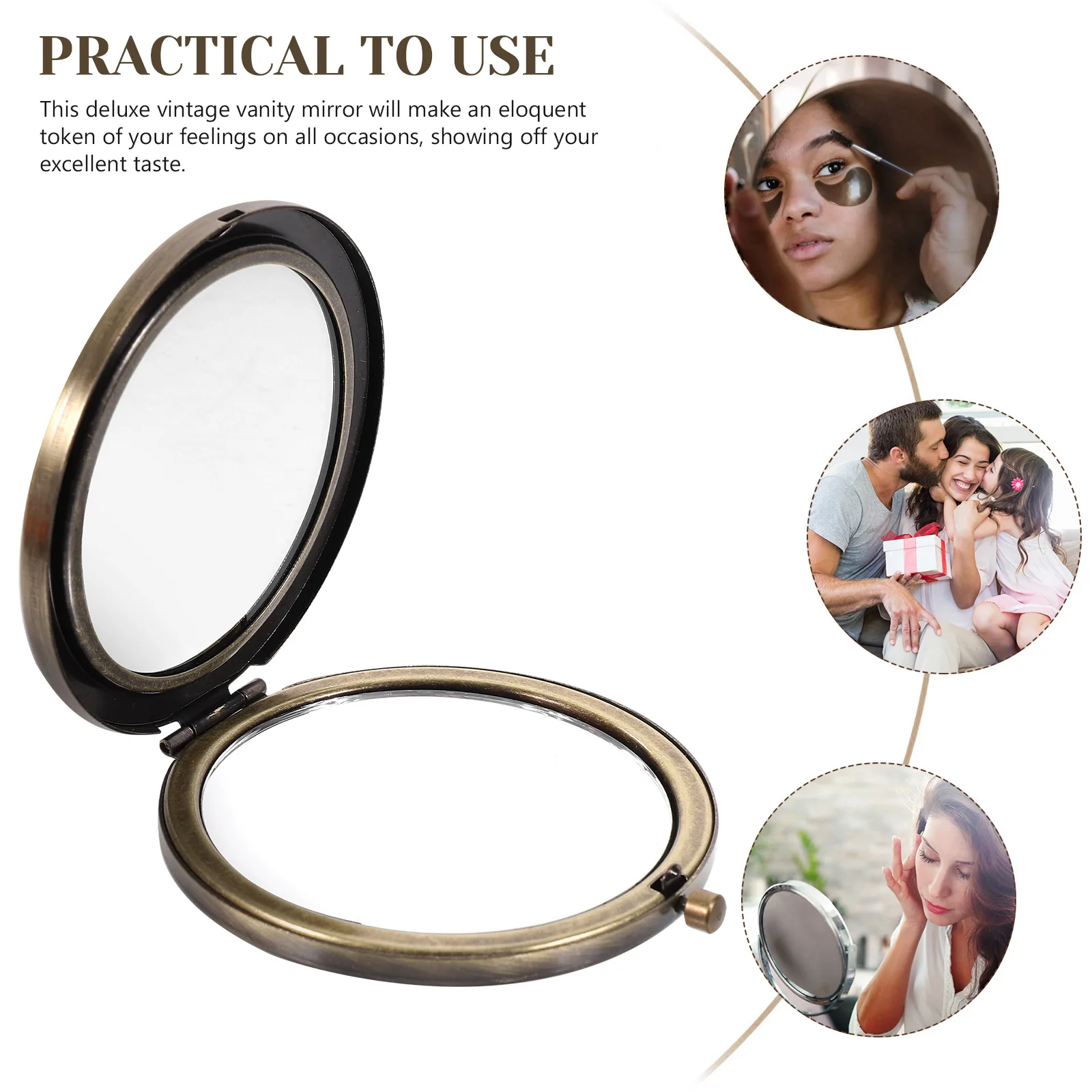 Folding Vanity Mirror Pocket Vintage Compact Gift Makeup Travel Metal Miss