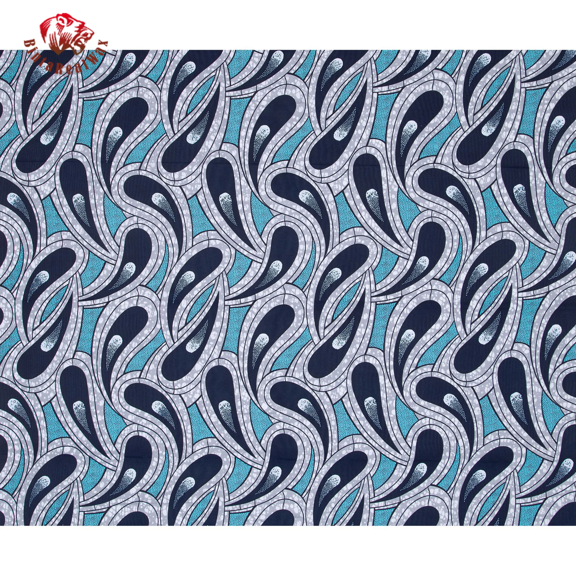 African Ankara Wax Fabric 6Yards – Blue Paisley Design  Wedding Dresses & Dashiki – DintaRealwax Authentic FP6698 view 2