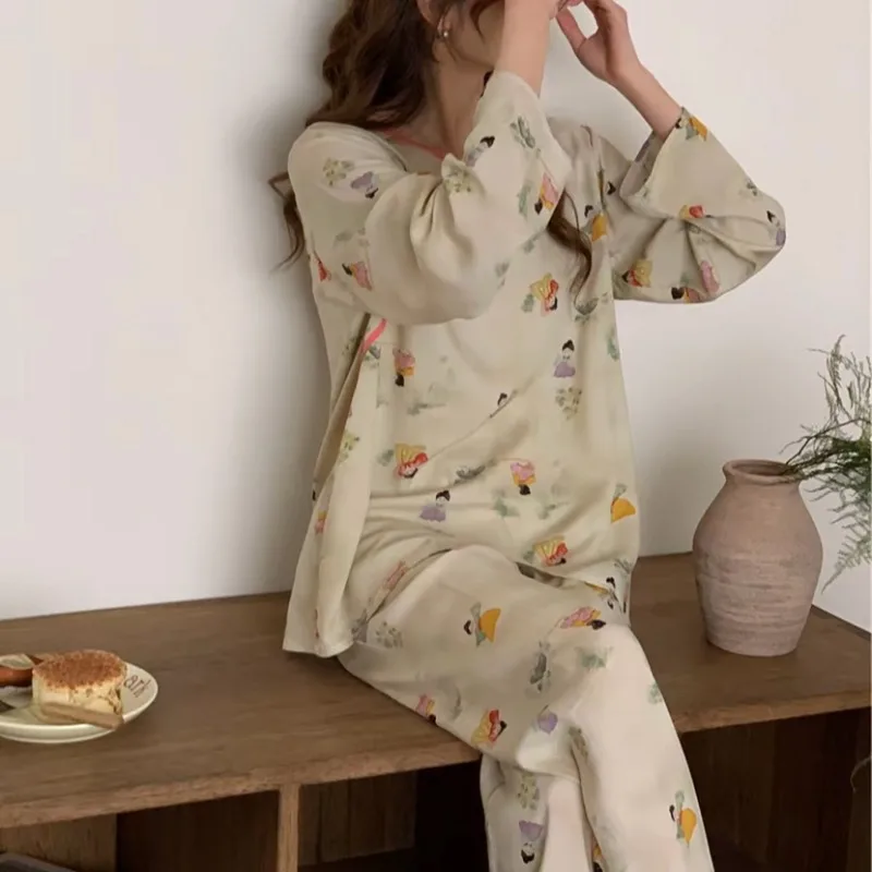 

Новинка 2026: Комплект женской тонкой свободной домашней одежды из хлопка и шелка в китайском стиле, с длинным рукавом, для весны и лета, можно носить как наряд для выхода в свет