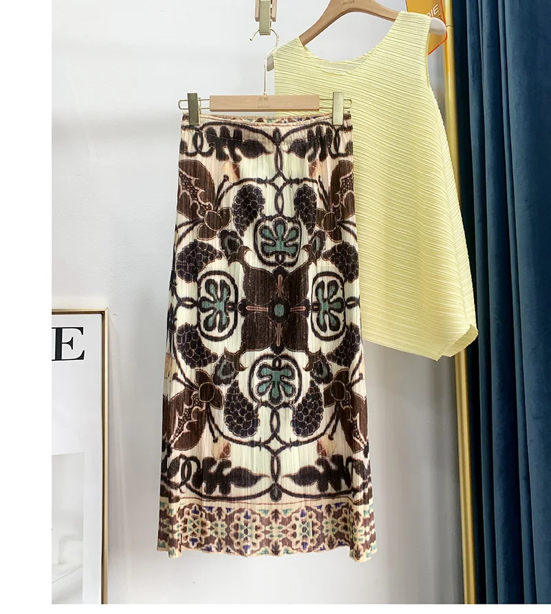 

New Summer Chiffon Printed Skirt Women Fashion Vintage High Waist A-line Casual Midi Skirts Comfortable Straight Jupe
