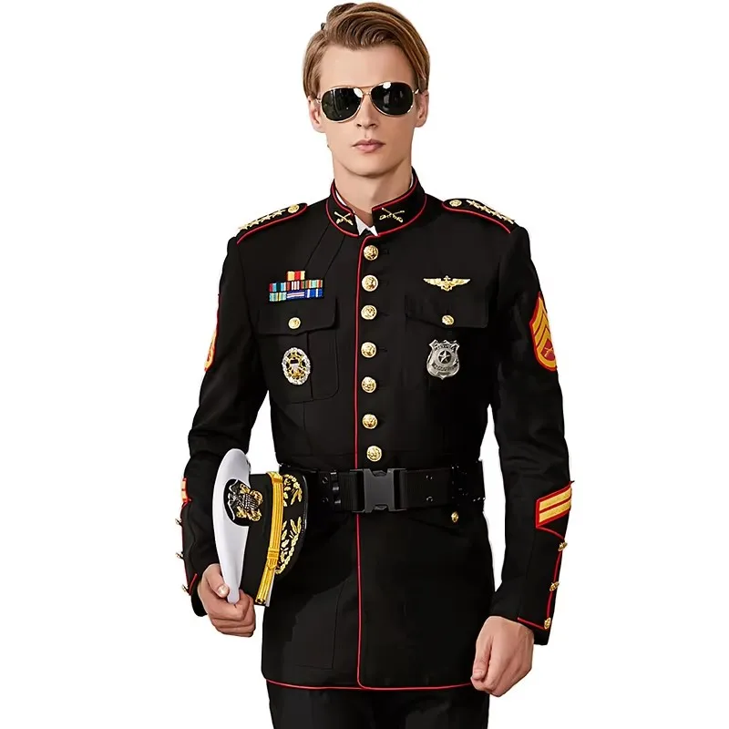 Captain Uniform Set Ship Sailor Suits Stage Performance Pilot Costume Spring Autumn Men Slim Business Evening Dress Suits