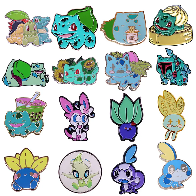 

Cute Bulbasaurs Hard Enamel Pin Cartoons Green Monster Metal Badges Kawaii Bulbasaurs Cup brooch Nun Badge Accessories